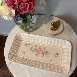 Vintage Pfaltzgraff Tea Rose Pattern Stoneware Bread Basket Tray